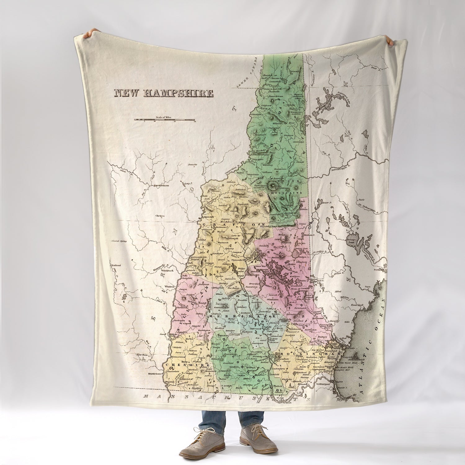 New Hampshire State VIntage Map Blanket