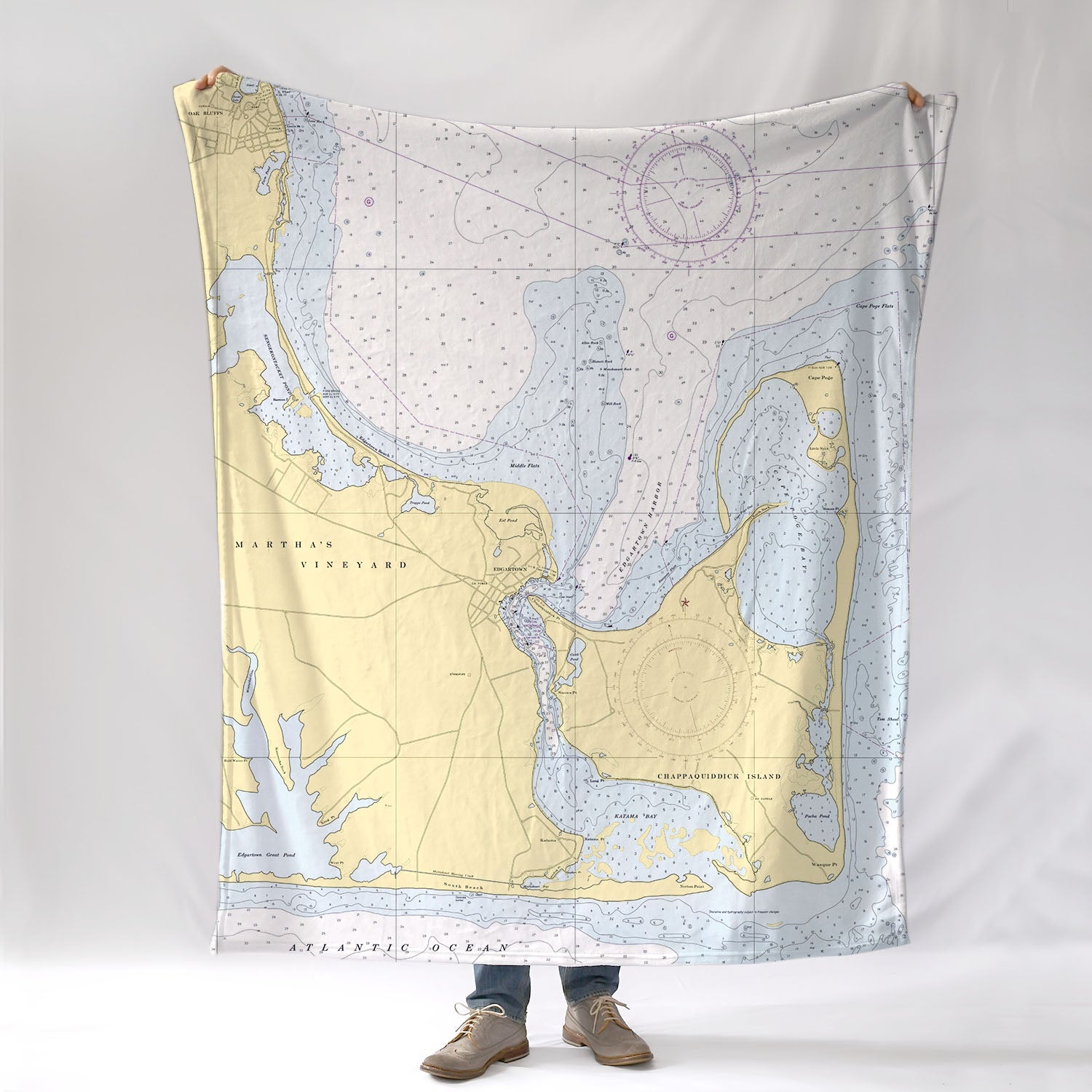 Edgartown, MA - Chappaquiddick Vintage Nautical Chart Blanket