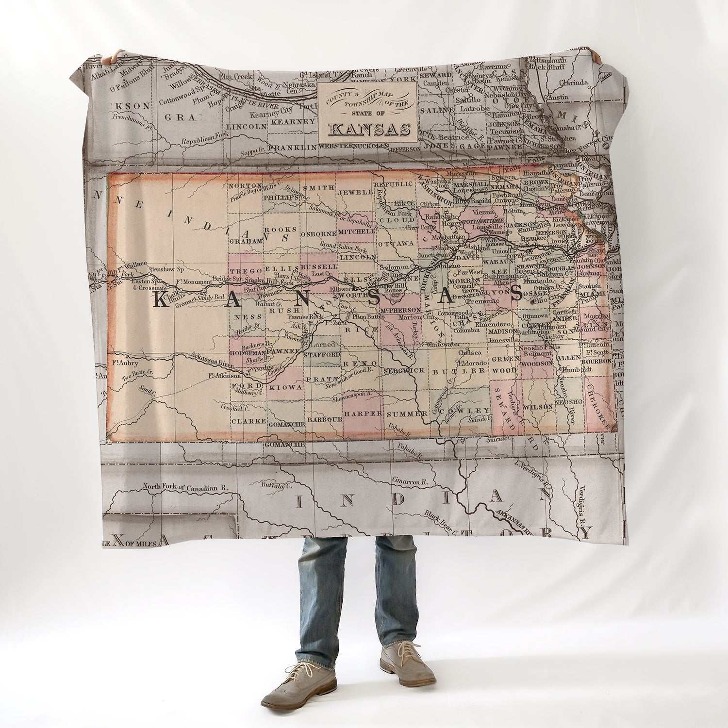 Kansas Vintage State Map Blanket