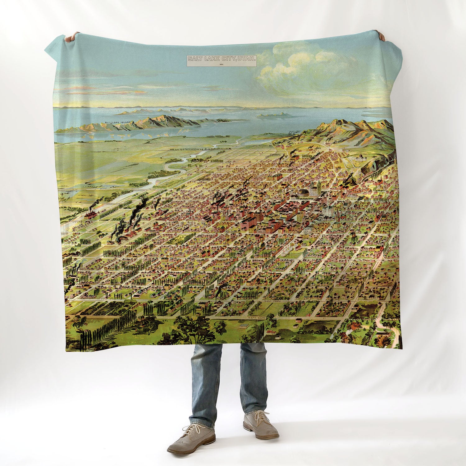 Salt Lake City Bird's Eye View Map, Utah Blanket