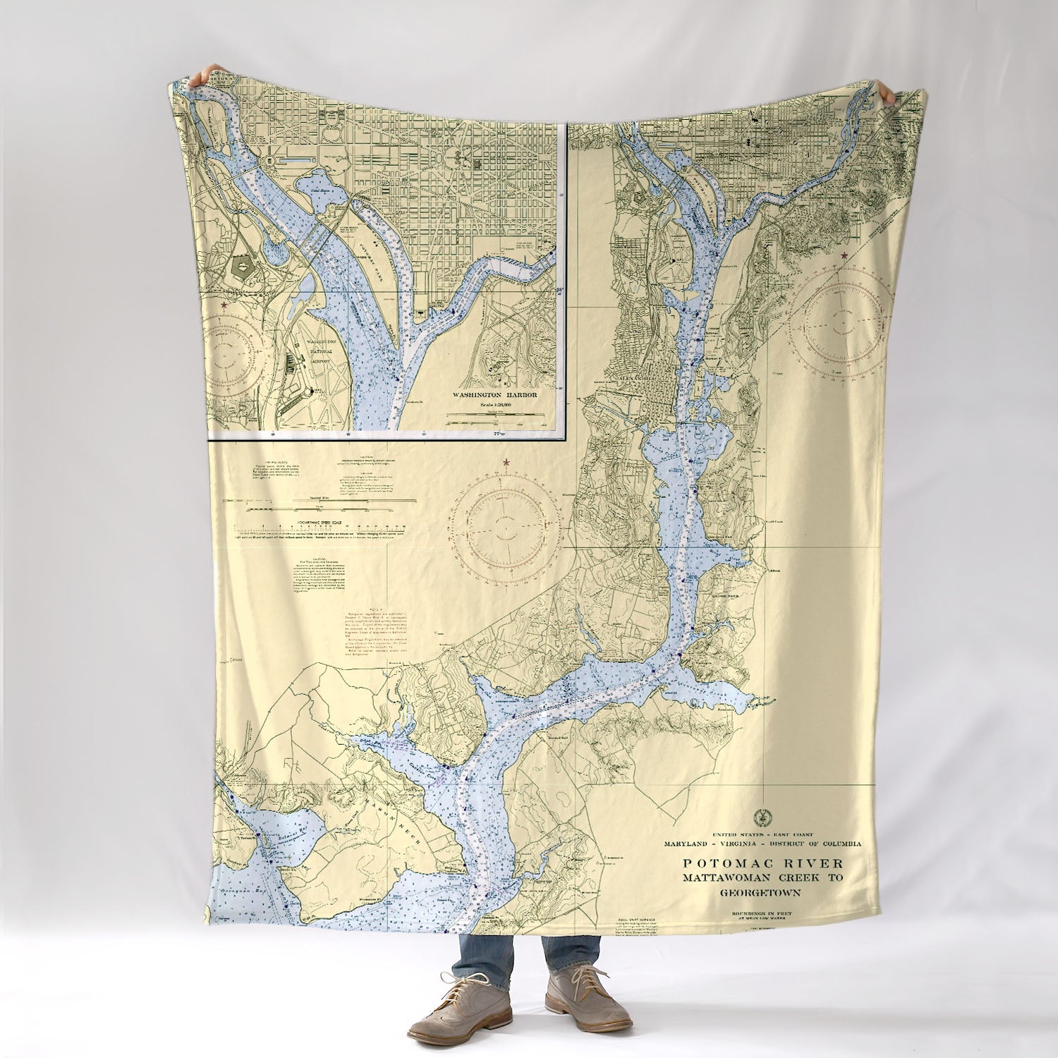 Alexandria, VA &amp; Washington D.C. Nautical Chart Blanket