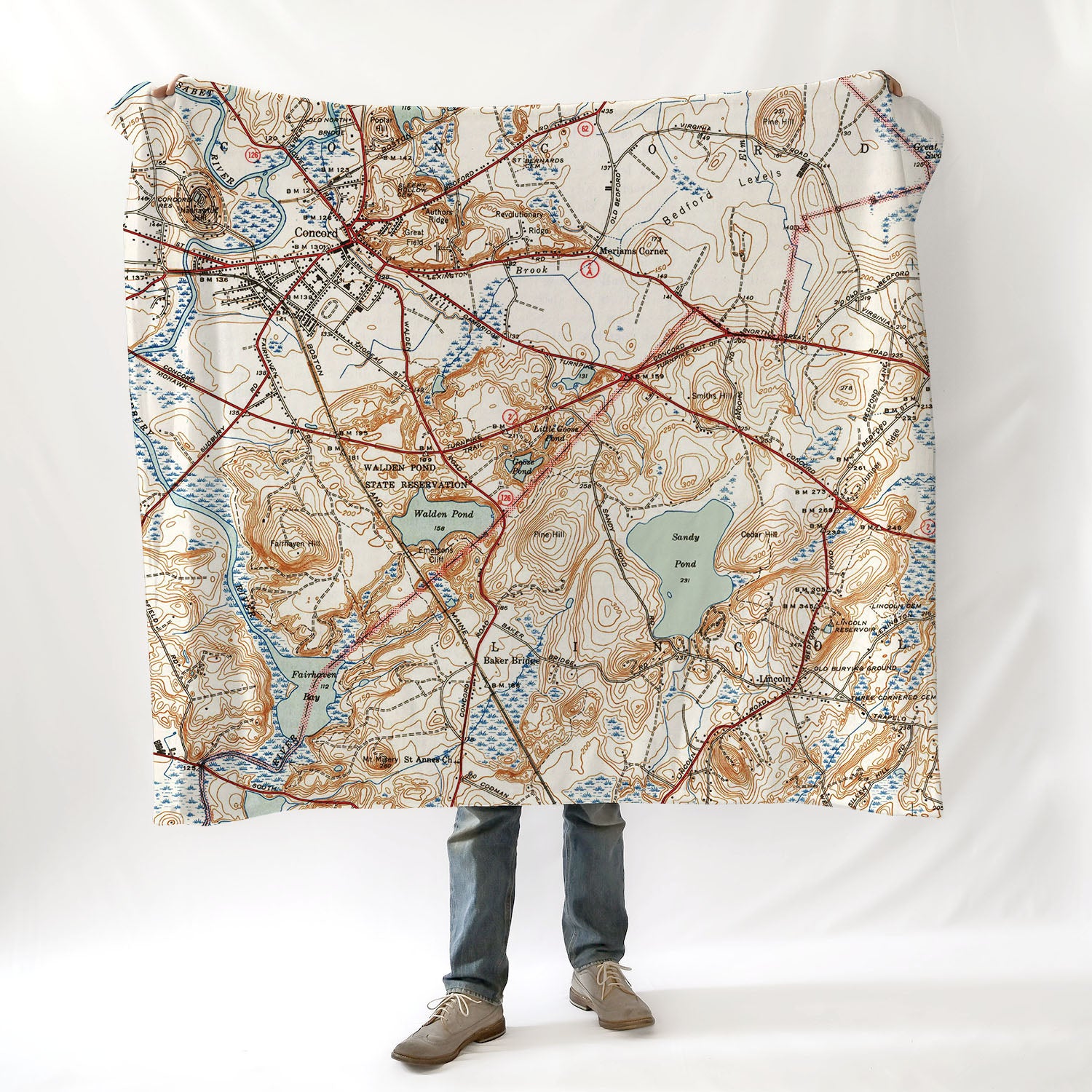 Walden Pond, Concord, MAAntique topo Map Blanket