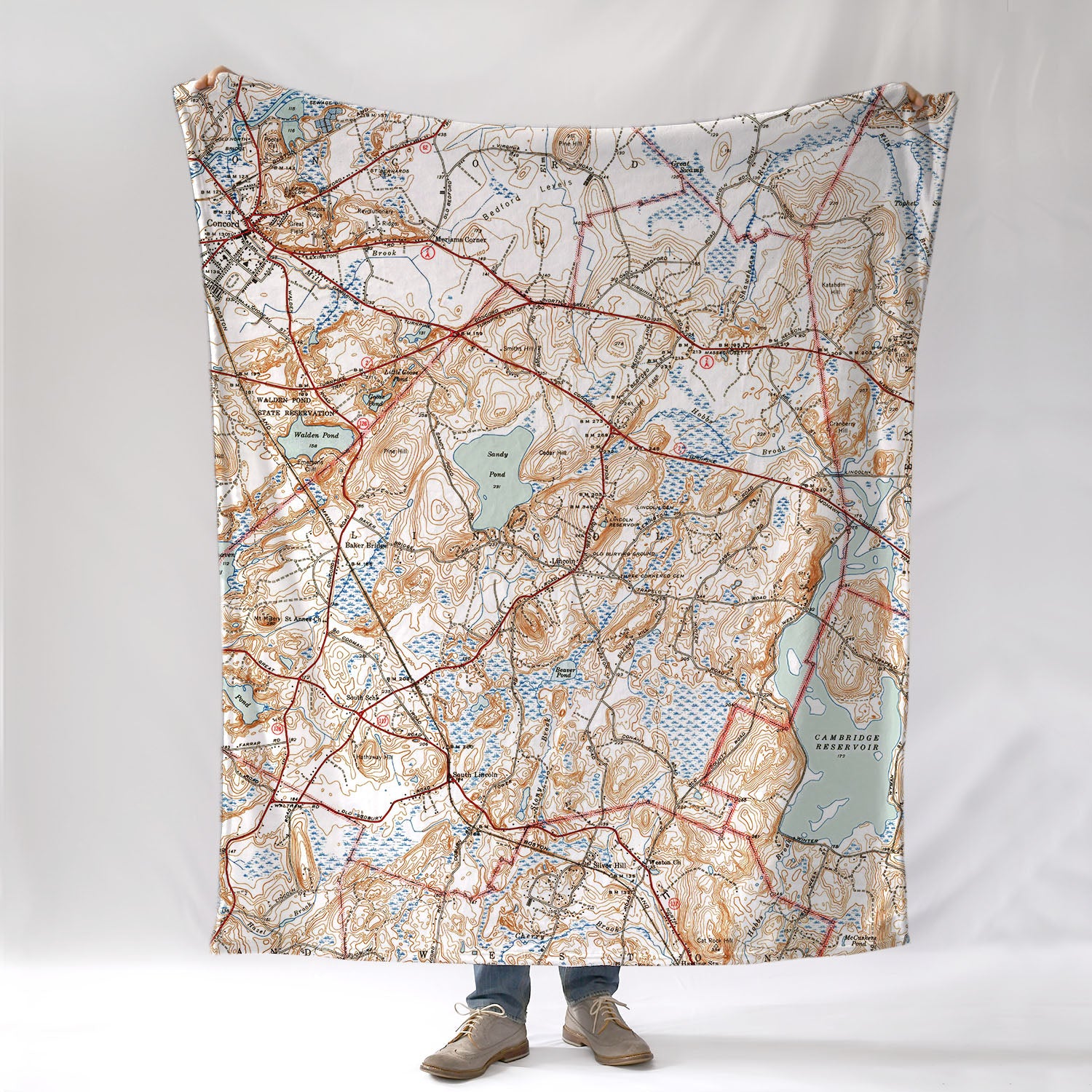 Lincoln MA Antique topo Map Blanket