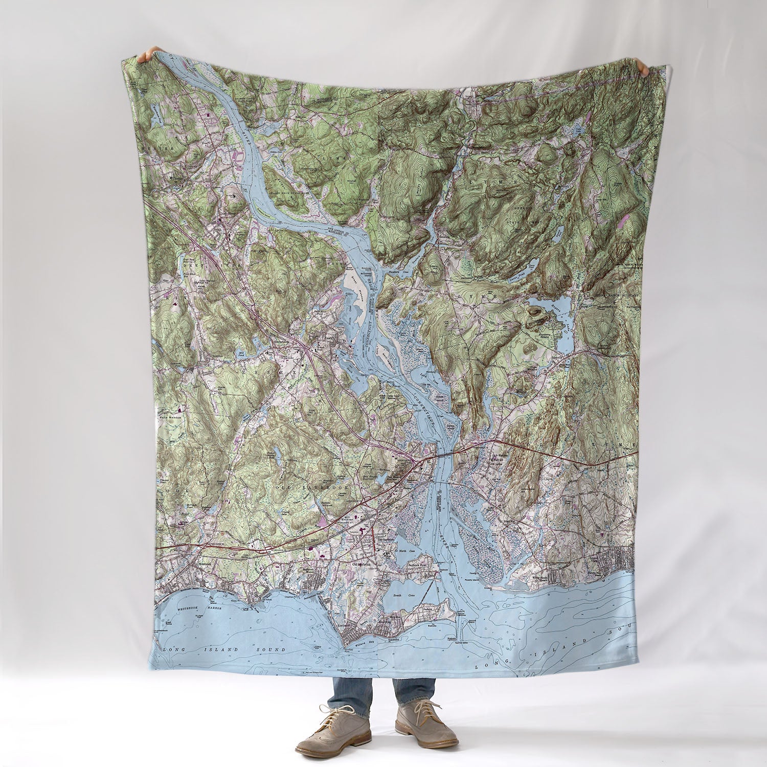 CT River View Topo Map Blanket