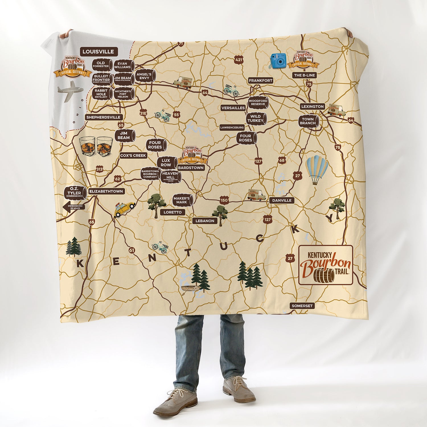 Kentucky Bourbon Trail Map Blanket