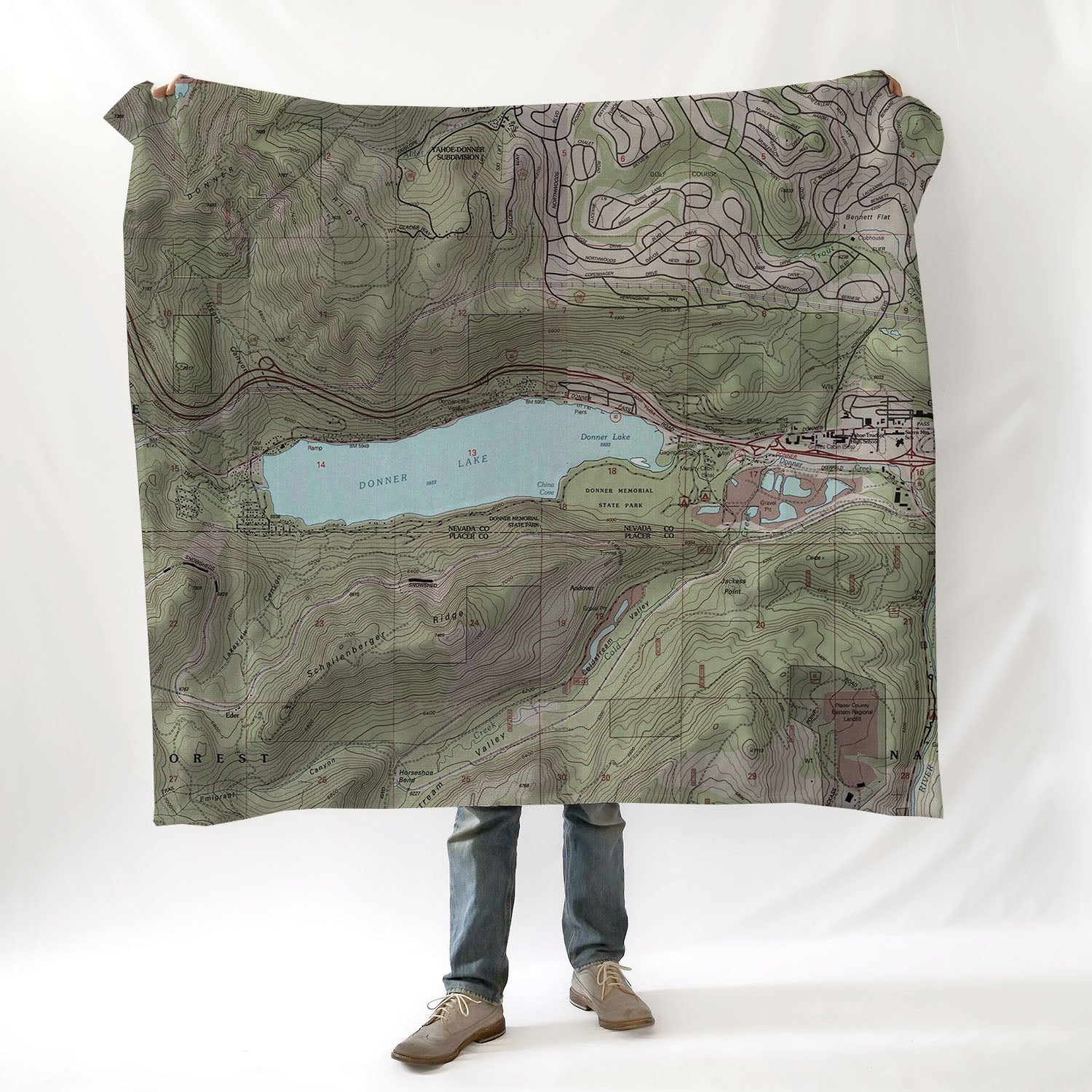 Donner Lake, CA topo Map Blanket