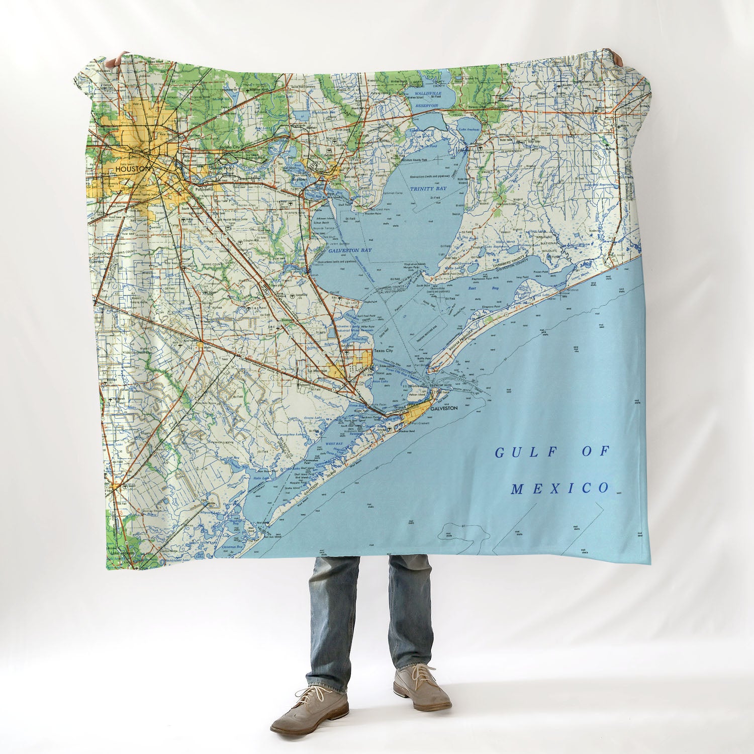 Houston - Galveston TX Vintage Topo Map Blanket