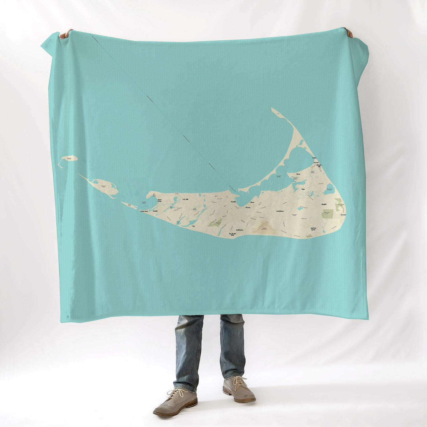 Nantucket MA Modern Wave-Style Map Blanket