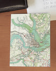 Charleston, South Carolina, Vintage Map Notecard, Pack of 24 Notecards