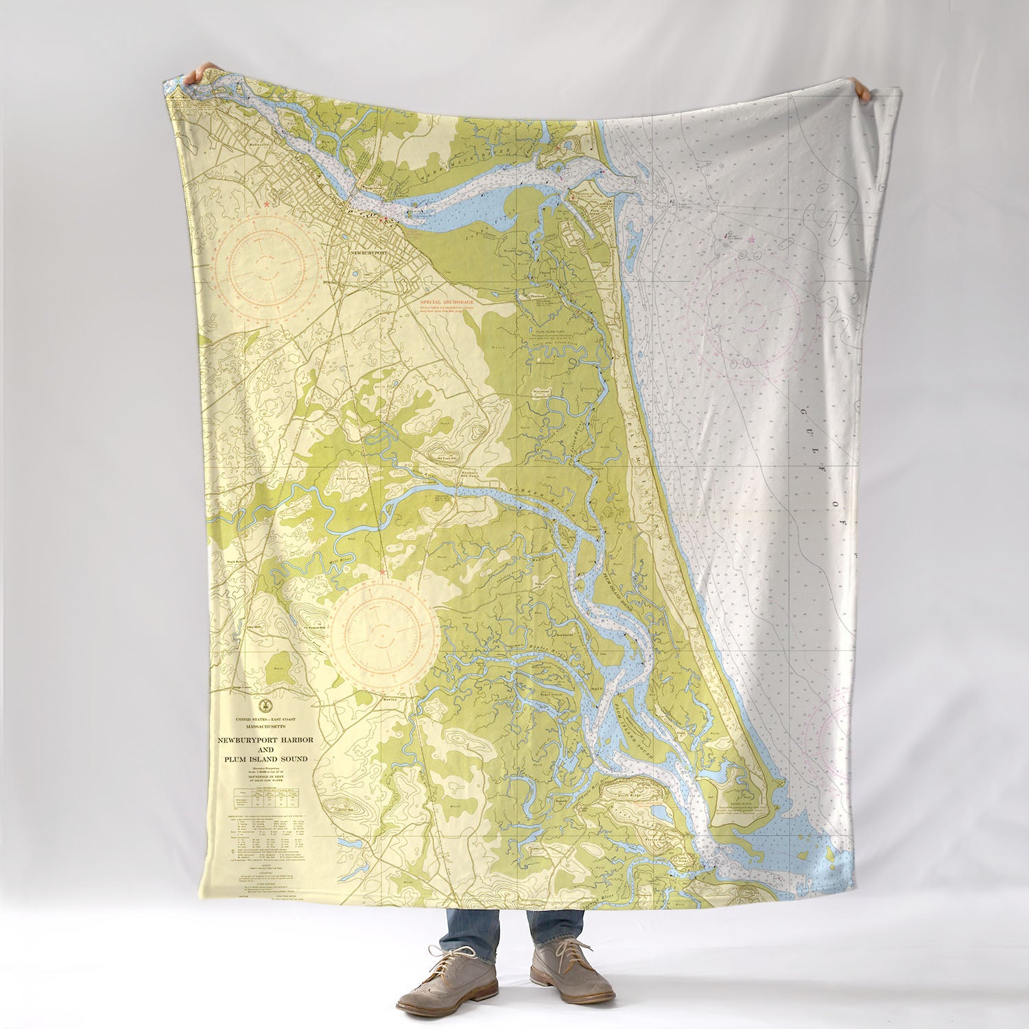 Newburyport, MA Plum Island Vintage Nautical Chart Blanket