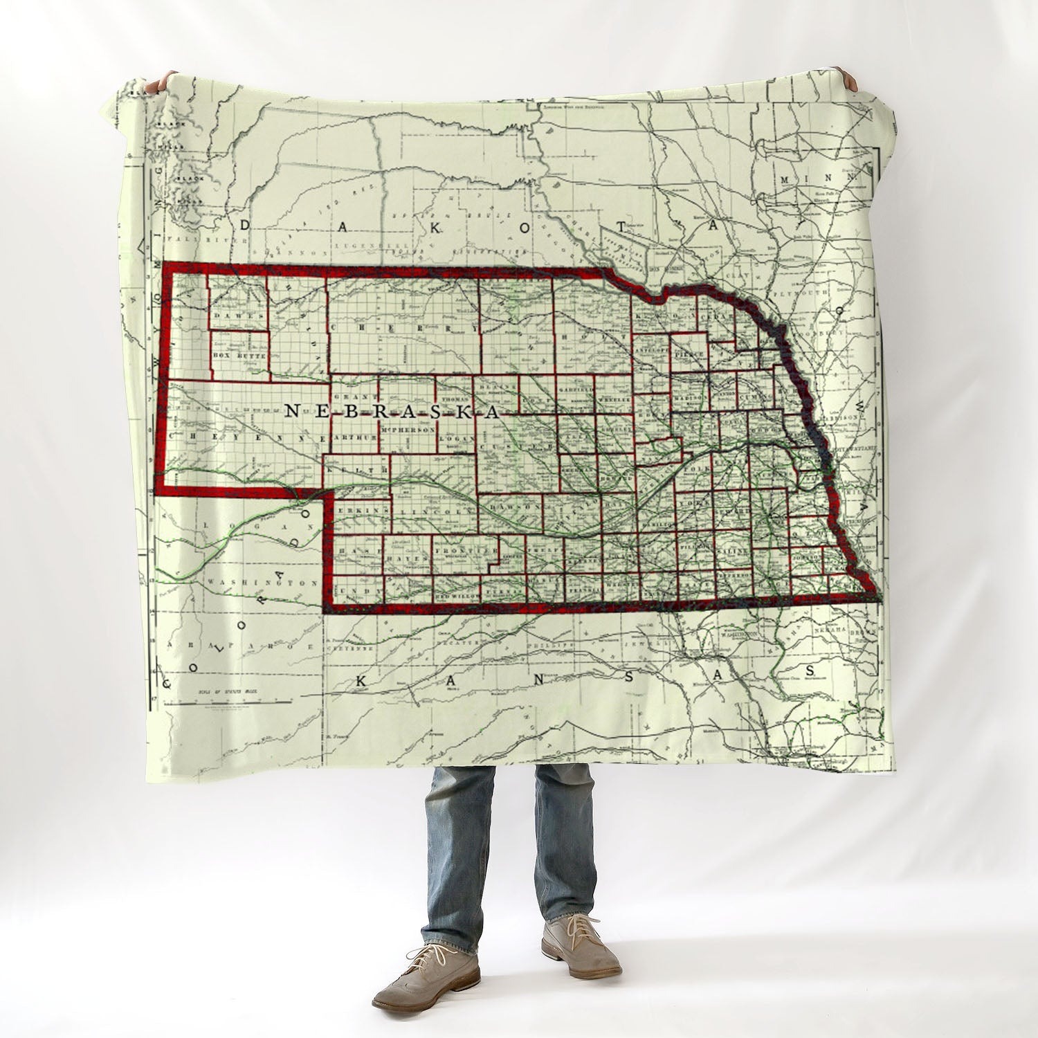 Nebraska Vintage State Map (Red) Blanket