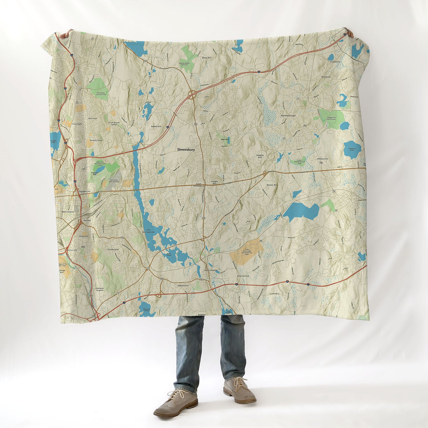 Shrewsbury MA Charted Territory Map Blanket