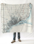 Detroit River, MI Antique Map Blanket