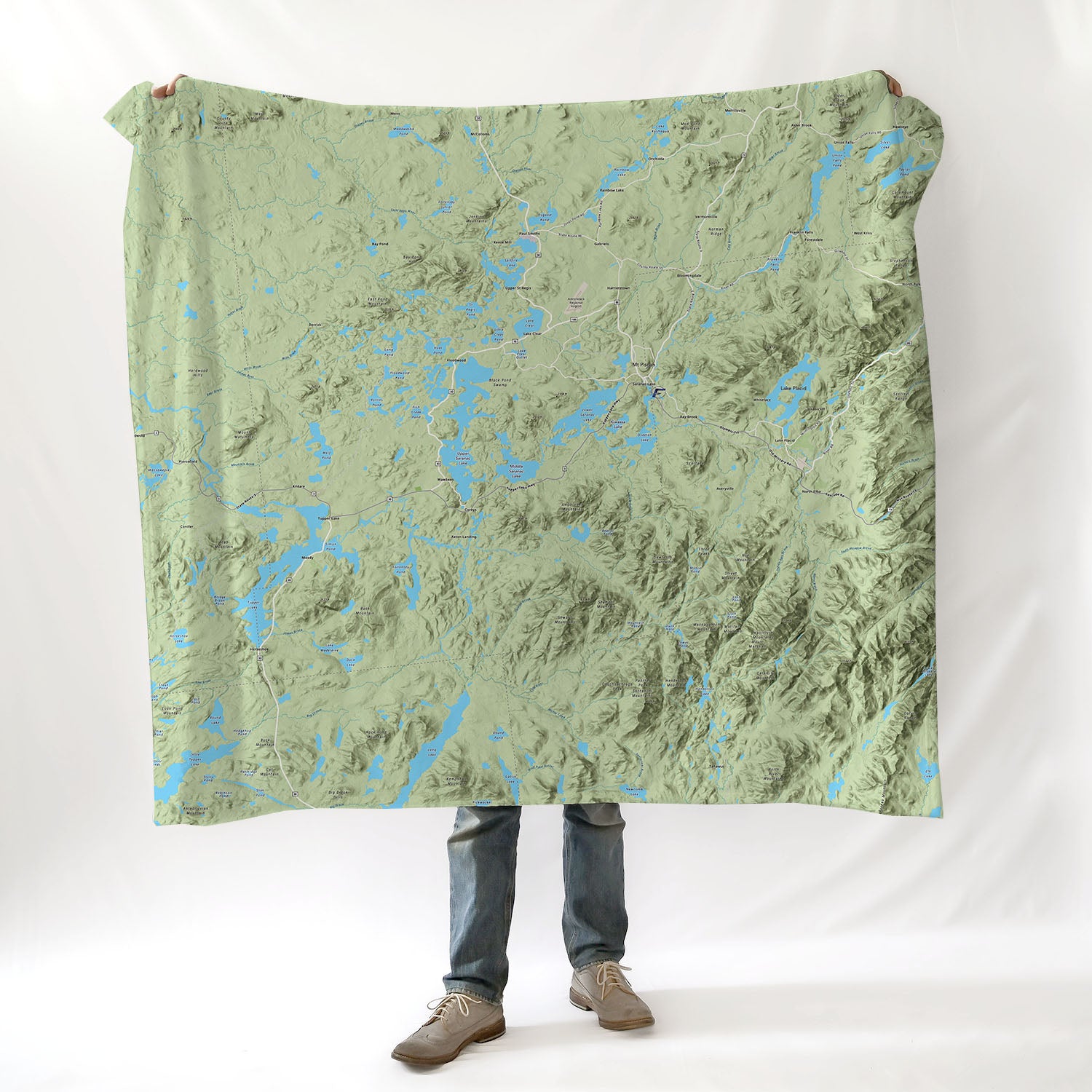 Saranac Lake, NY Topo Map with logo Blanket