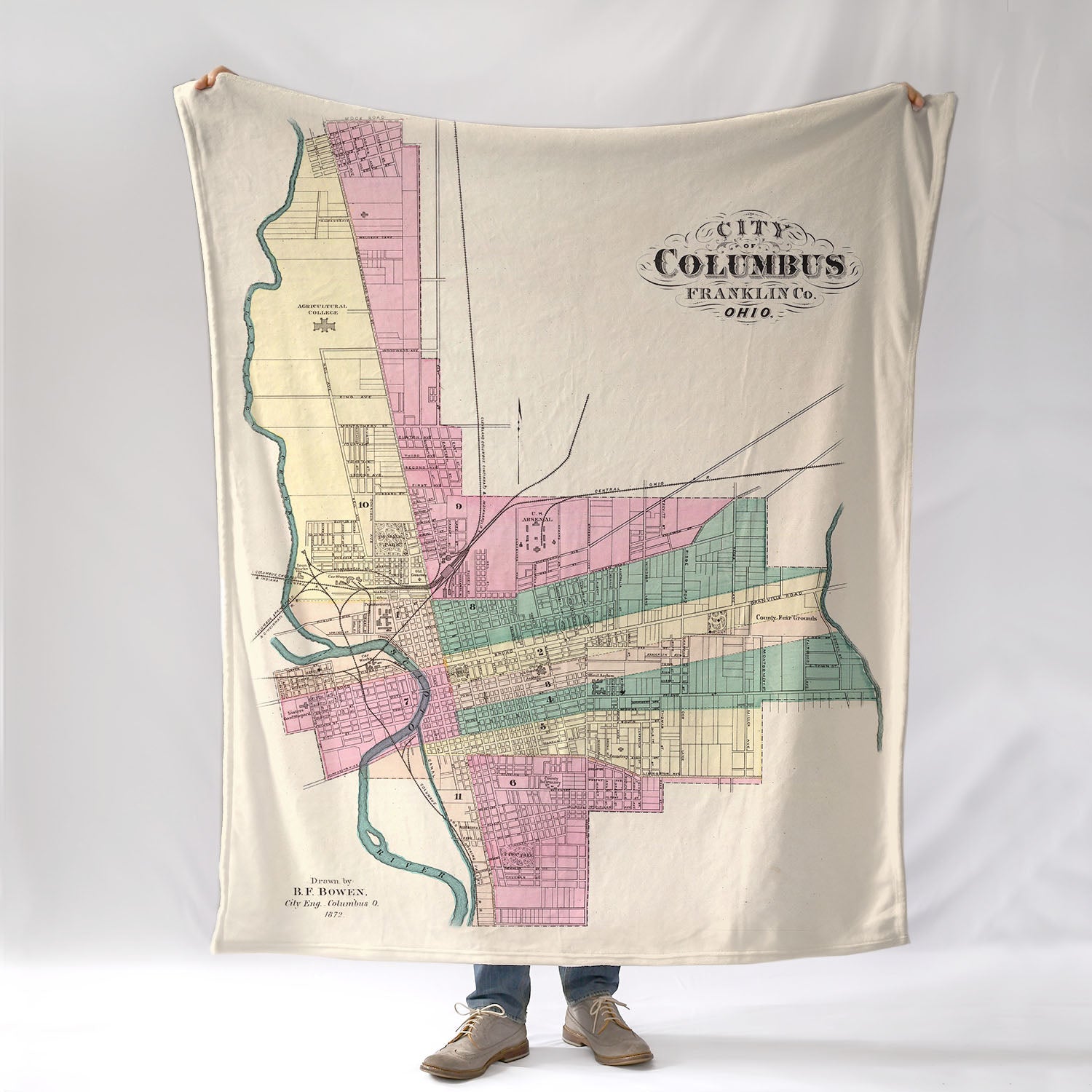 Columbus OH Antique Plan Map Blanket