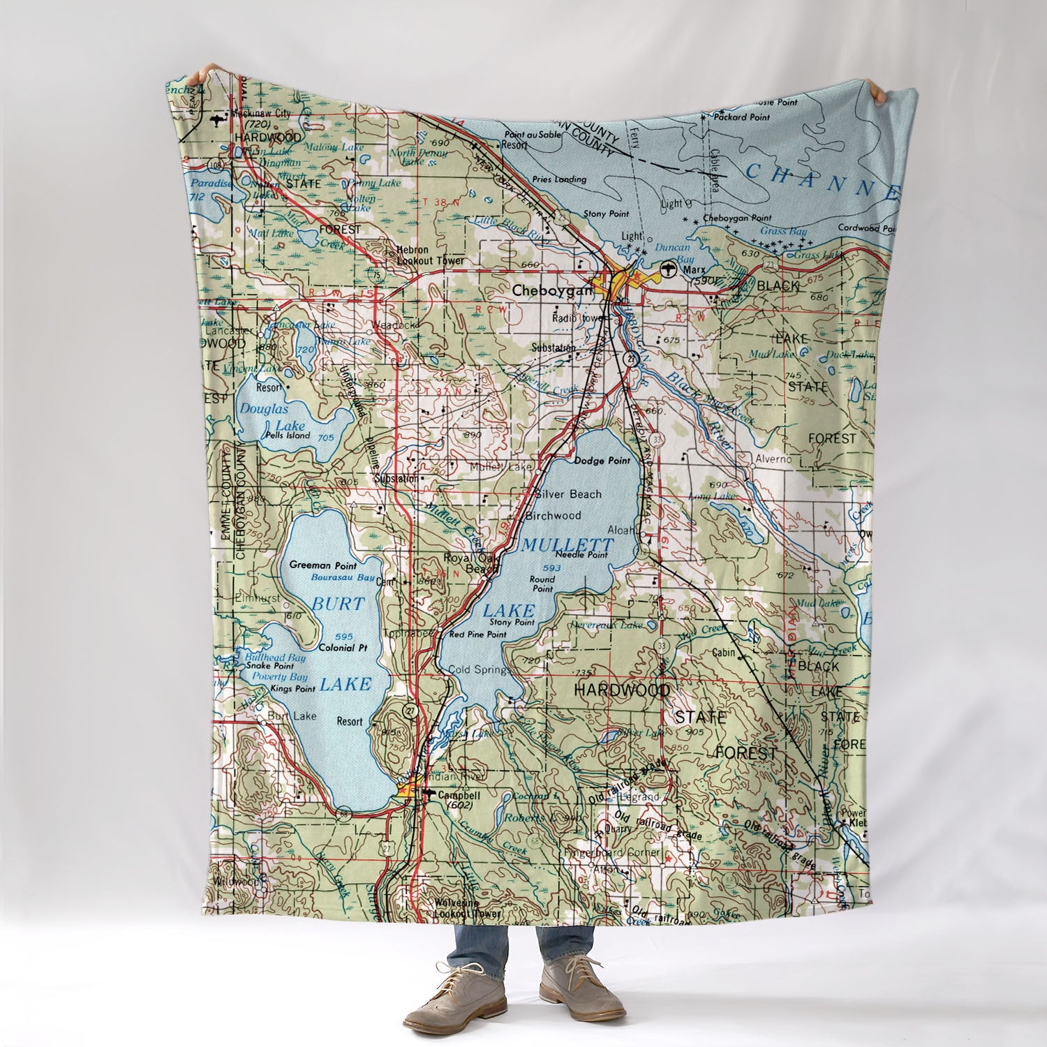 Cheboygan MI Topographic Blanket