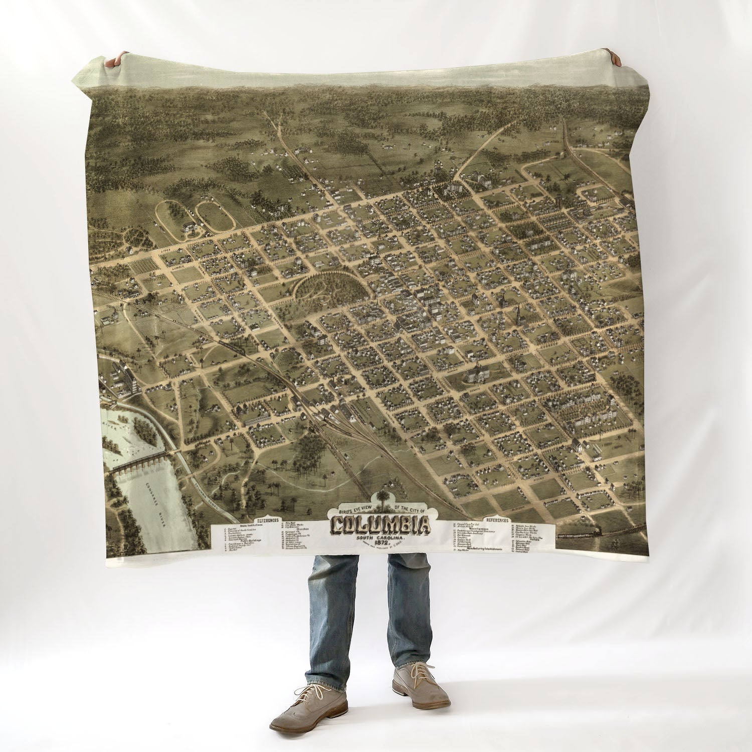 Columbia, SC Bird's Eye View Map Blanket