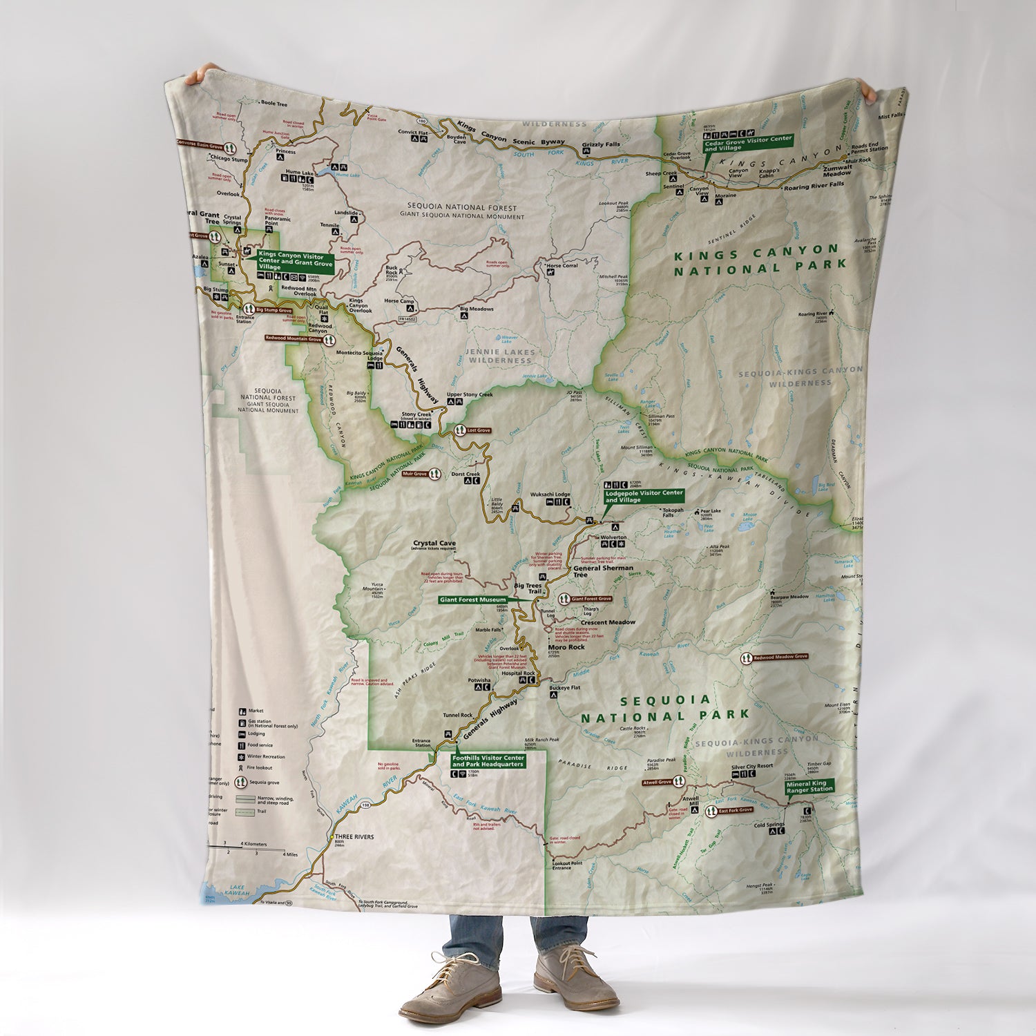 Sequoia National Park Map Blanket – Ultra-Soft Throw – Official Map National Park Gift