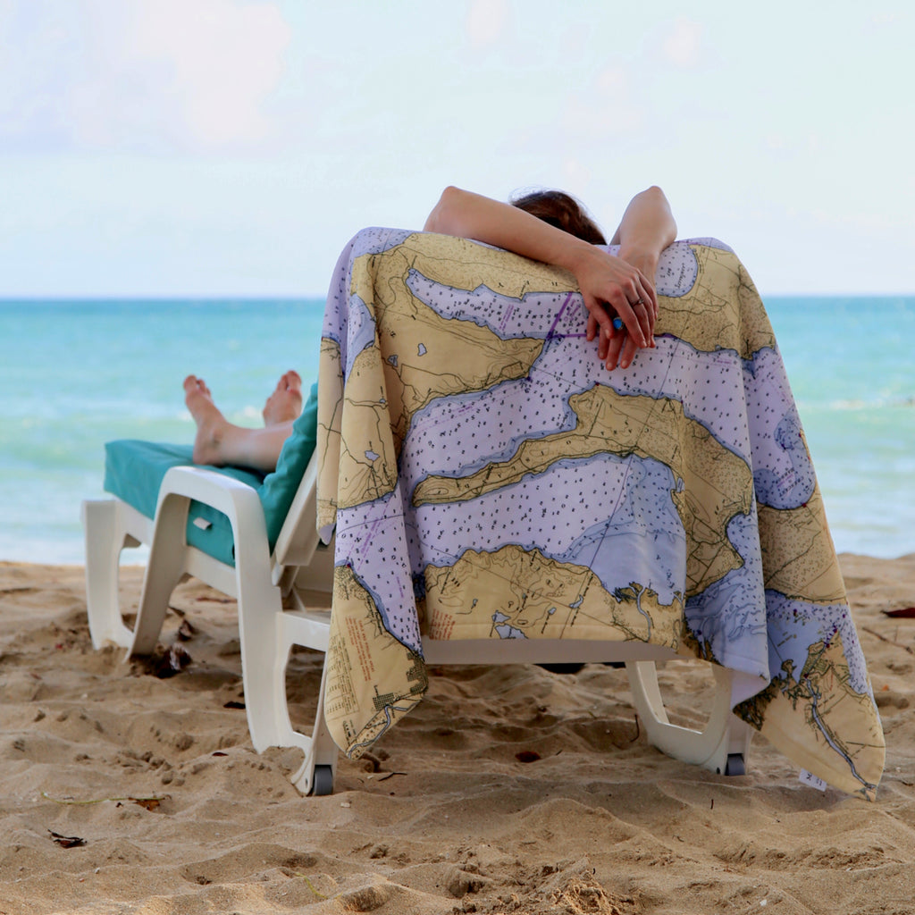 Towel, Beach & Bath - Side A: Cotton Terry. Side B: Fleecy Map