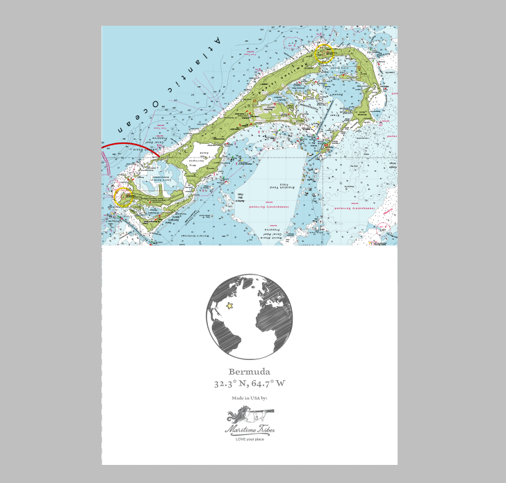 Map of Bermuda with a globe icon at the top on a white background