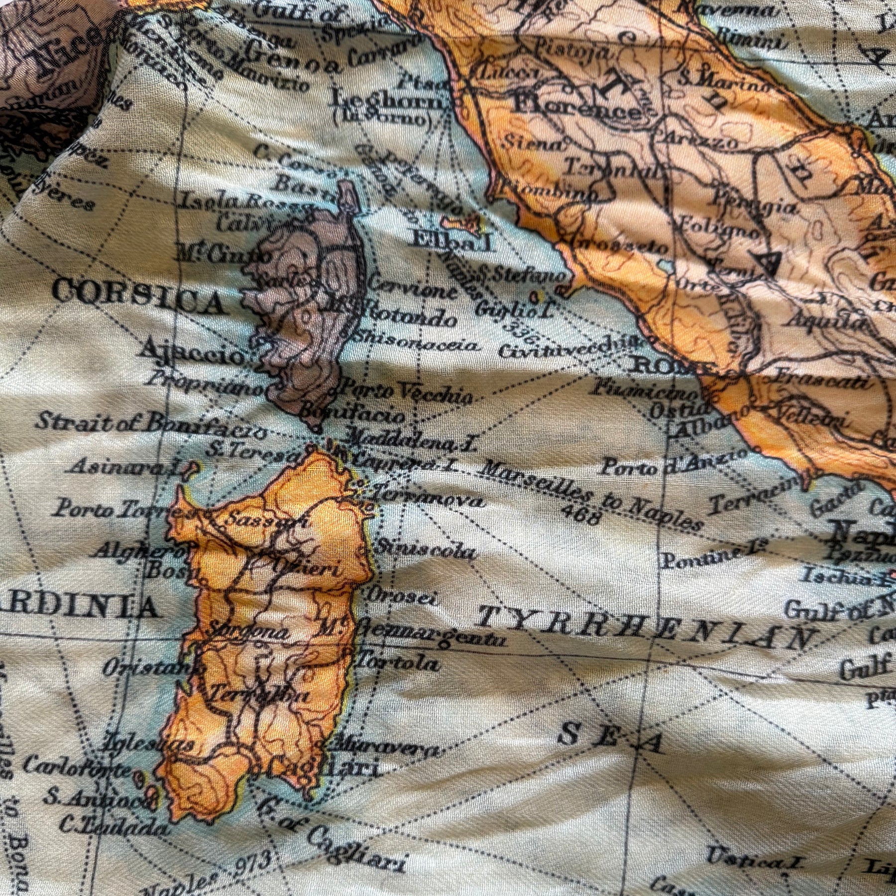 Mediterranean Sea Vintage Map, c. 1900 Scarf