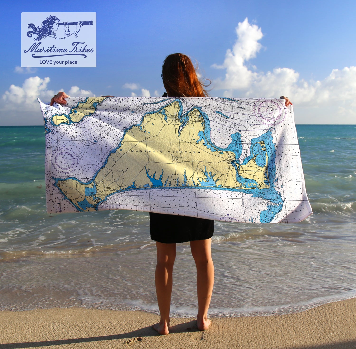 Martha's Vineyard Nautical Chart Quick Dry Towel