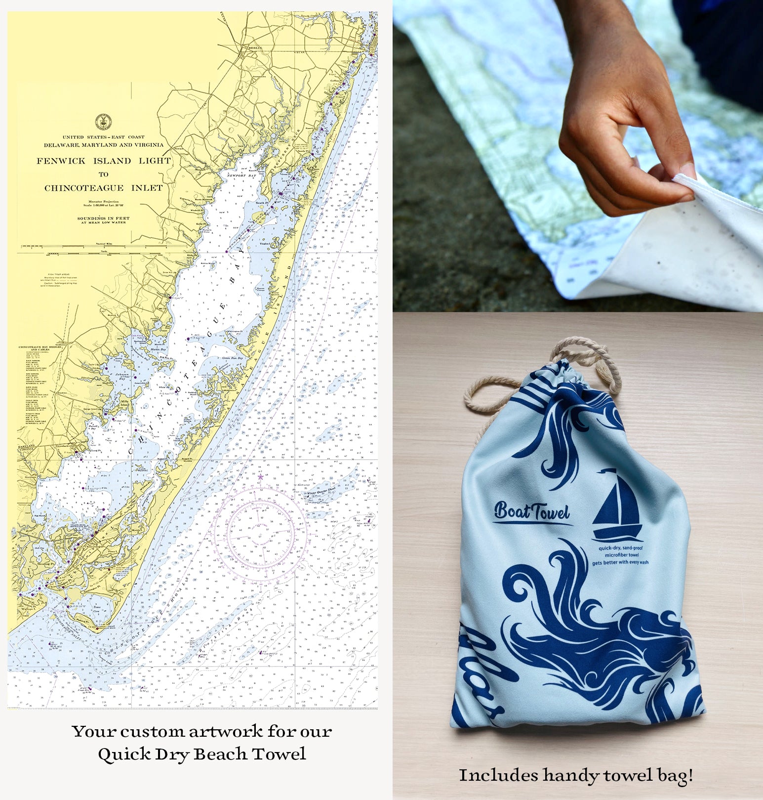 Assateague National Seashore, Fenwick Island to Chincoteague Chart Quick Dry Towel