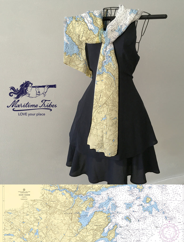 Salem & Marblehead Vintage Nautical Chart Scarf