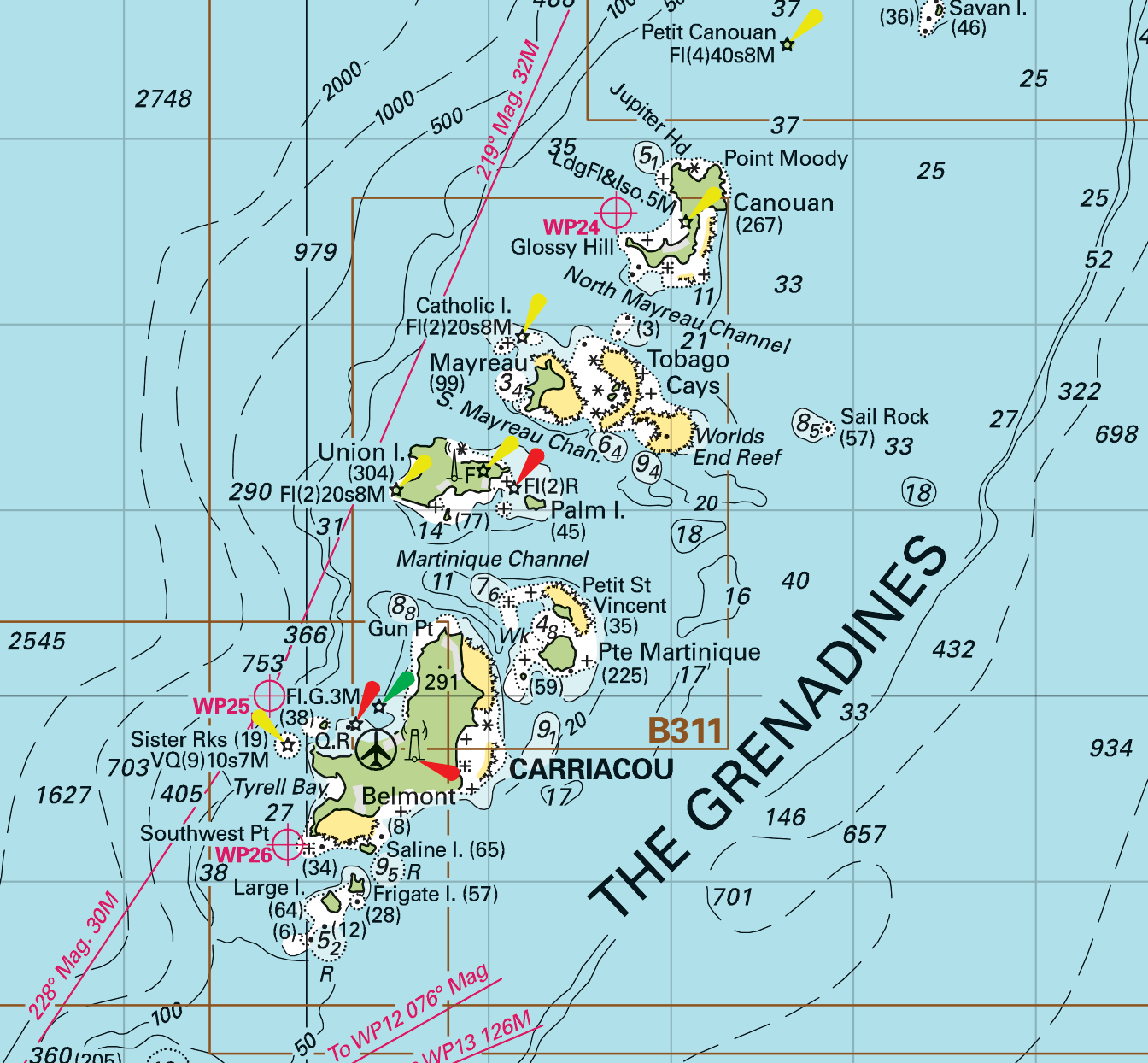 Martinique to Grenada Chart Blanket (St. Lucia, Barbados, Saint Vincent &amp; the Grenadines)