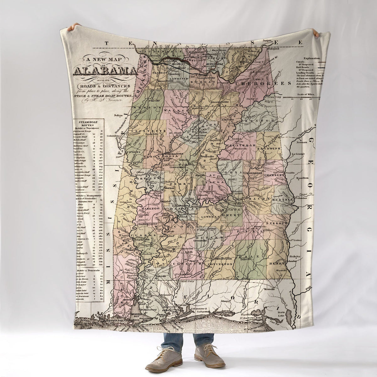 Alabama Vintage State Map Blanket - Maritime Tribes USABlanket