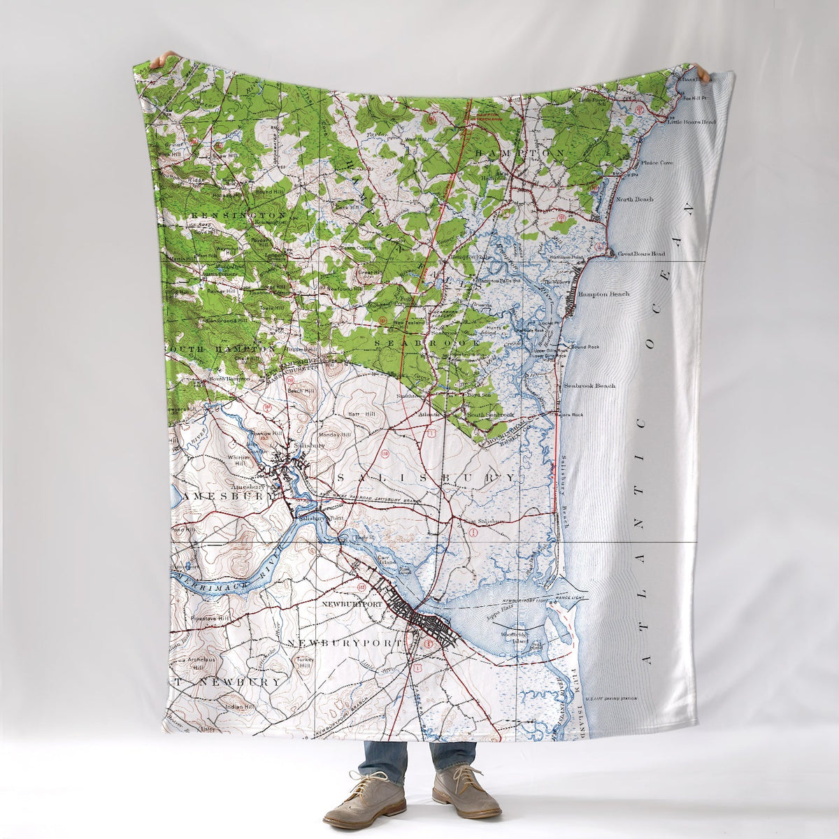 Amesbury - Newburyport MA Vintage Map Blanket - Maritime Tribes USABlanket