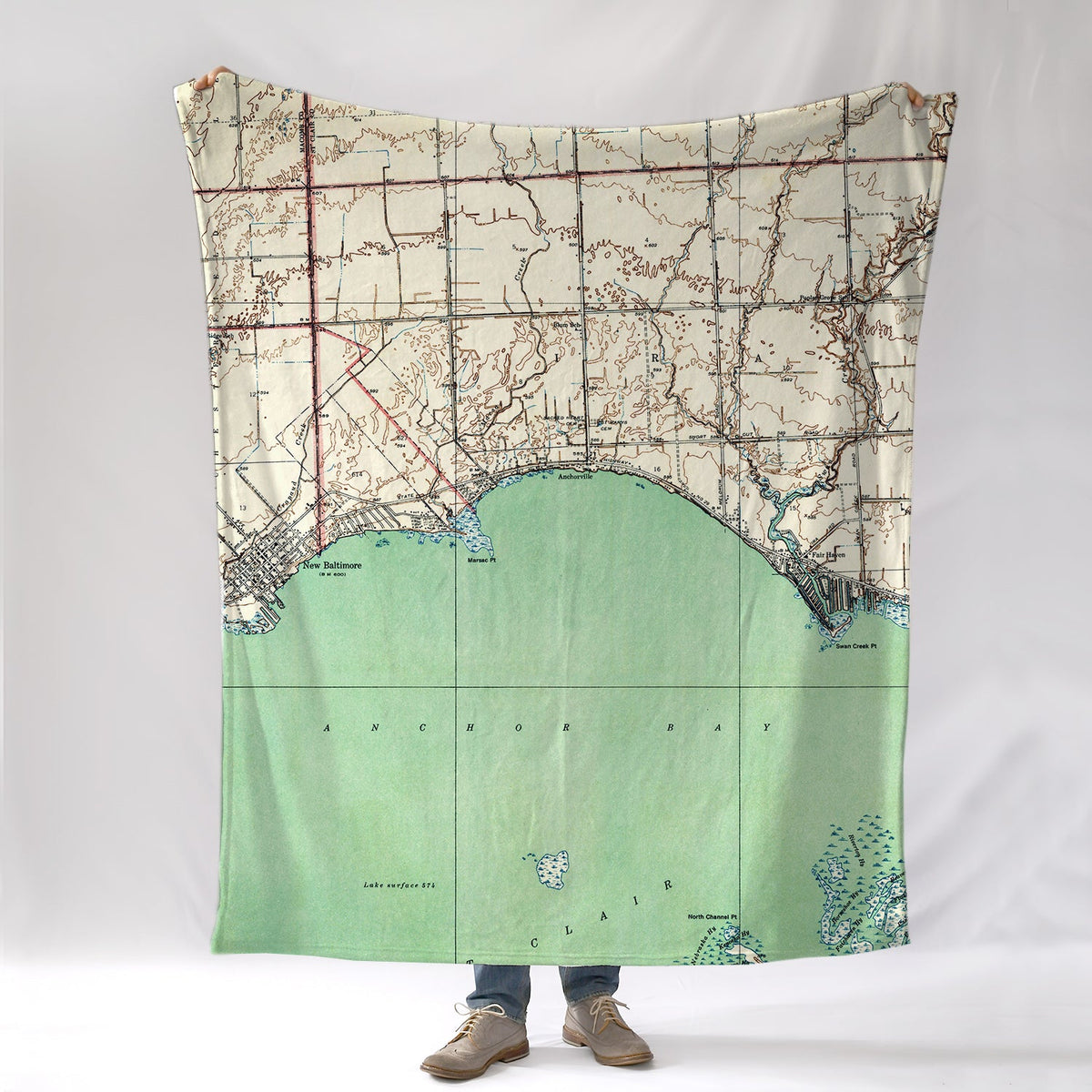 Anchor Bay (Lake St. Clair), MI Topo Map Blanket - Maritime Tribes USABlanket