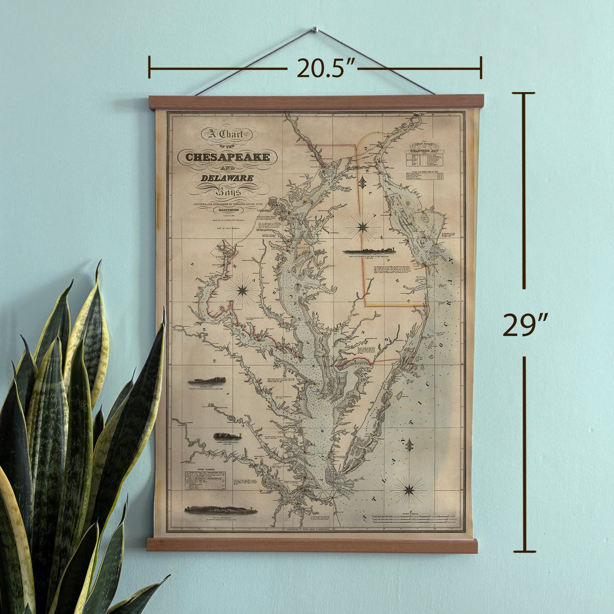 Antique Chesapeake Bay Civil War Era Map Canvas Wall Scroll - Maritime Tribes USAScroll