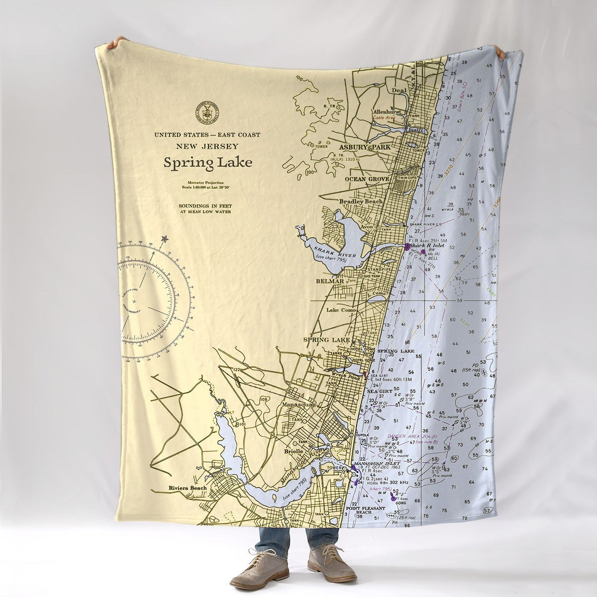 Asbury to Manaquan, New Jersey Chart (all water blue) Blanket - Maritime Tribes USABlanket