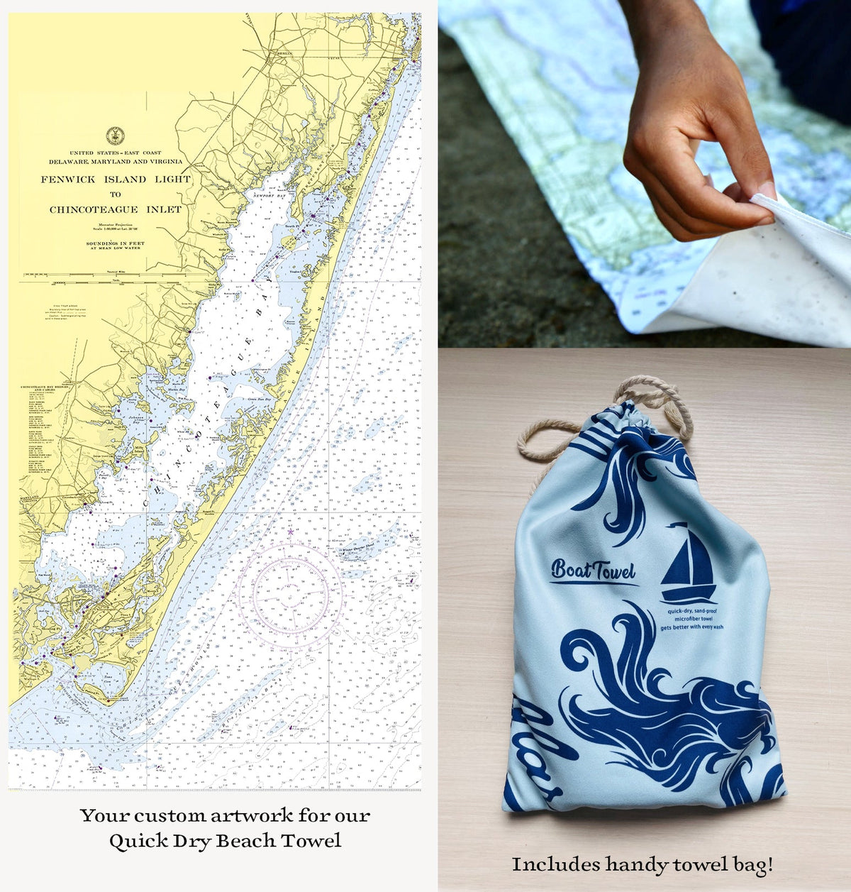 Assateague National Seashore, Fenwick Island to Chincoteague Chart Quick Dry Towel - Maritime Tribes USATowel