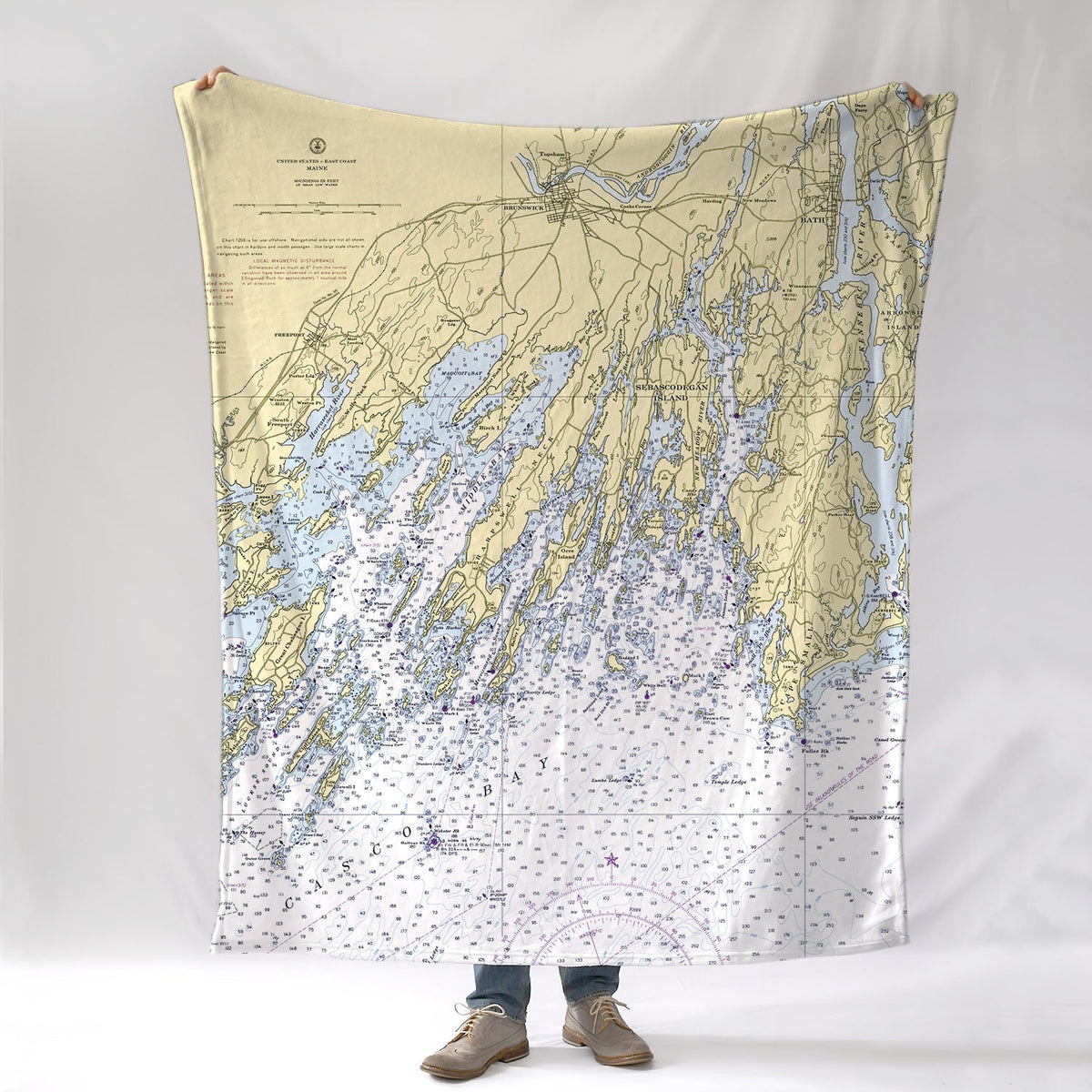 Bailey's Island - Harpswell Casco Bay, ME Nautical Chart Blanket - Maritime Tribes USABlanket
