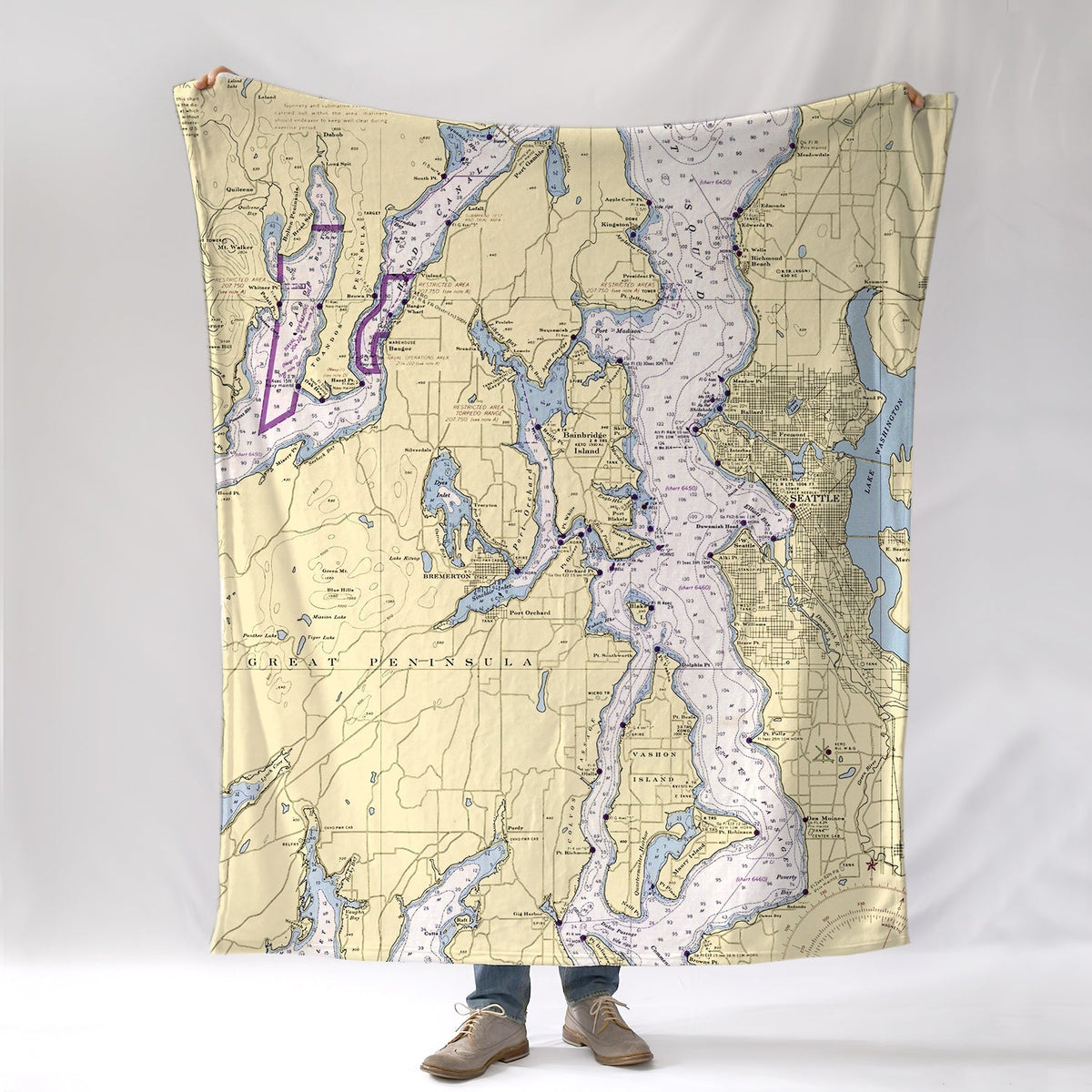 Bainbridge Island WA nautical chart Blanket - Maritime Tribes USABlanket