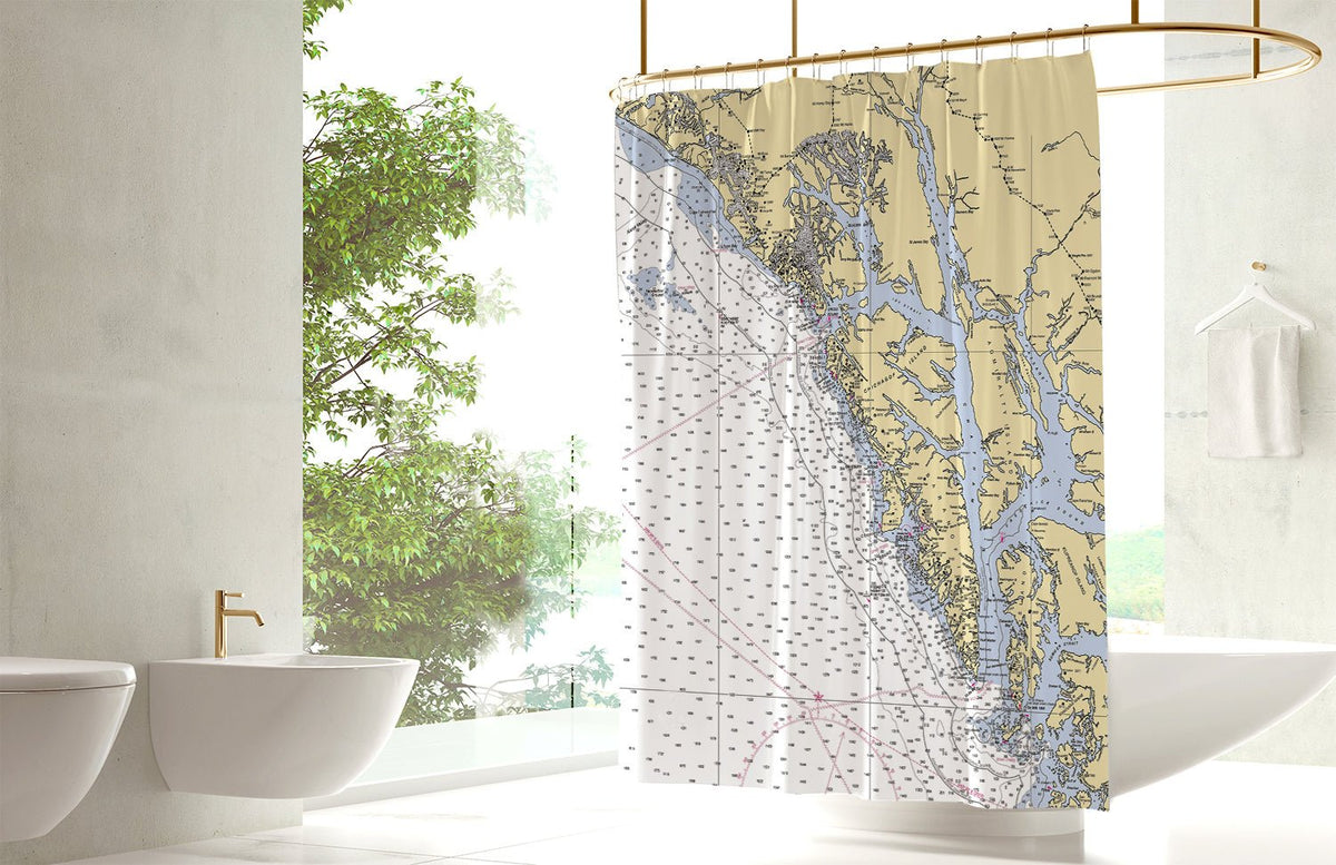 Baranof Island , AK Nautical Chart Shower Curtain - Maritime Tribes USAShower Curtain