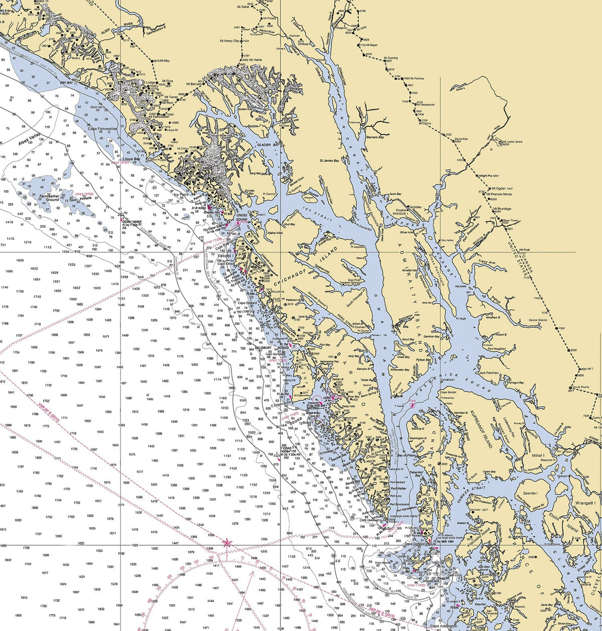 Baranof Island , AK Nautical Chart Shower Curtain - Maritime Tribes USAShower Curtain