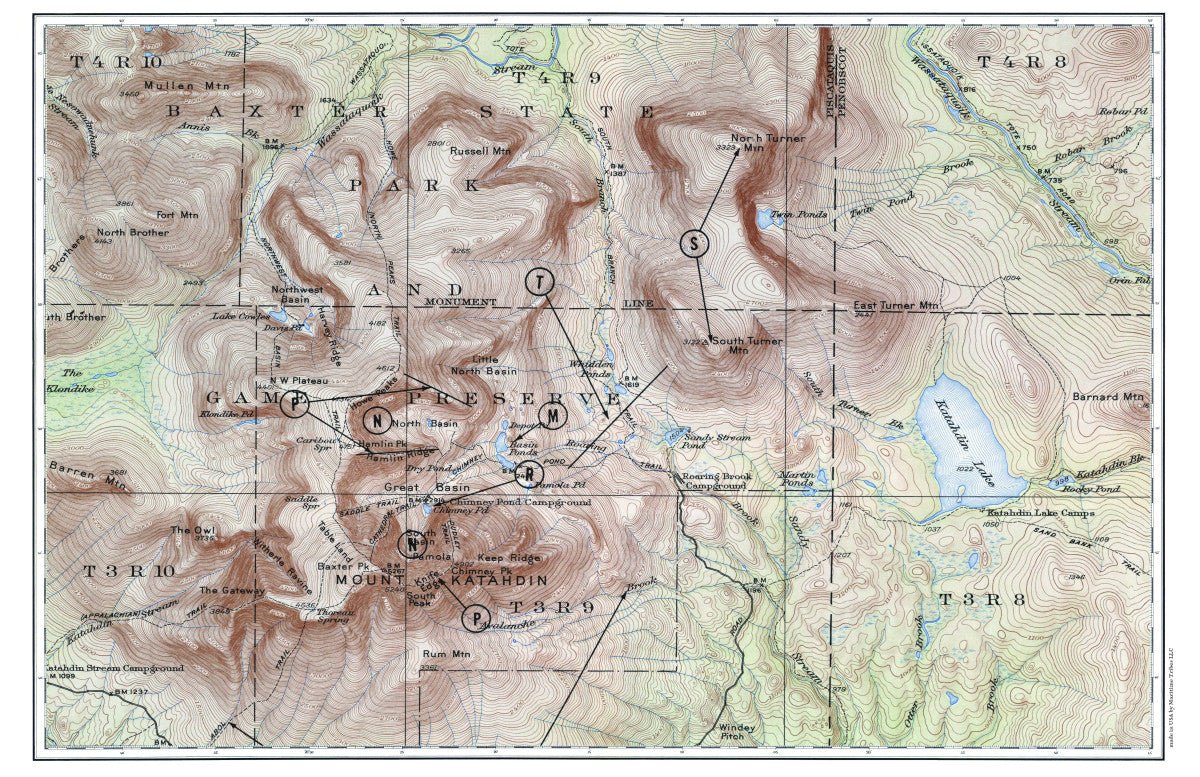 Baxter State Park (Mt. Katahdin) Topogrpahical Map Placemat - Maritime Tribes USALaminated Placemat