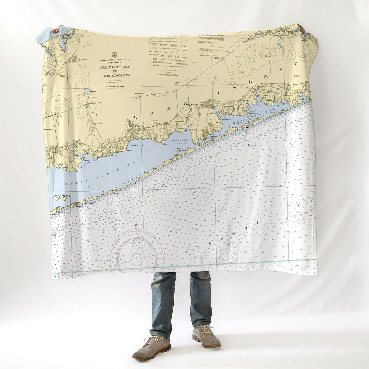 Bellport - Fire Islands, Long Island, NY - Nautical Chart Blanket - Maritime Tribes USABlanket