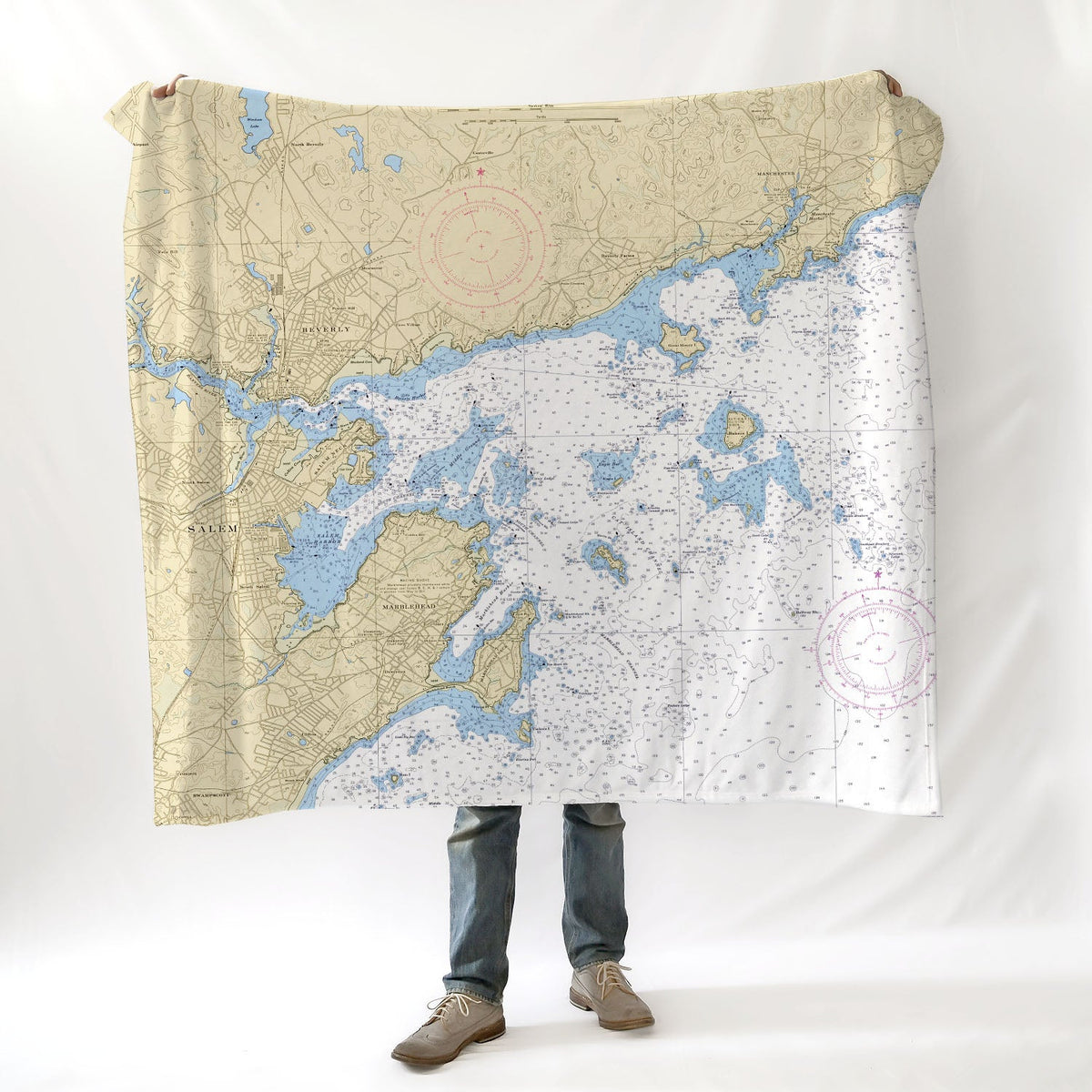 Beverly to Manchester, MA Nautical Chart Blanket - Maritime Tribes USABlanket