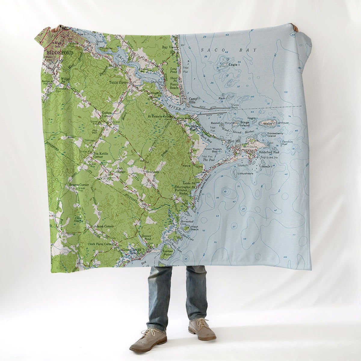 Biddeford ME Vintage TOPO Chart Blanket - Maritime Tribes USABlanket