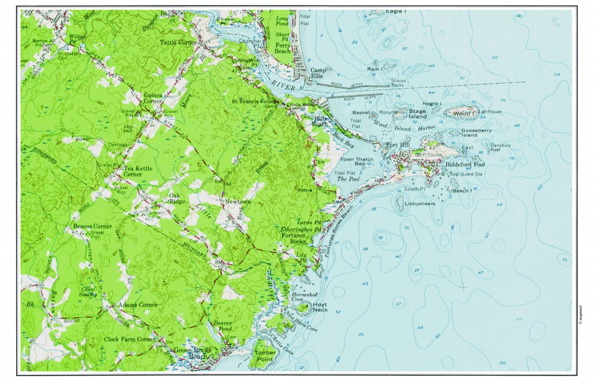 Biddeford Pool, Maine Laminated Map Placemat - Maritime Tribes USALaminated Placemat