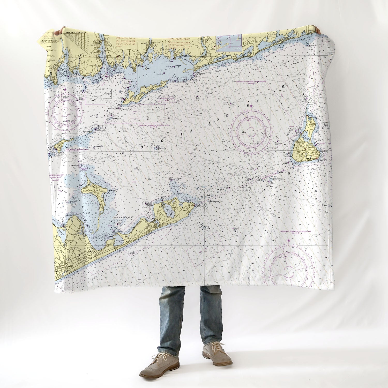 Block Island Sound, CT Nautical Chart Blanket - Maritime Tribes USABlanket