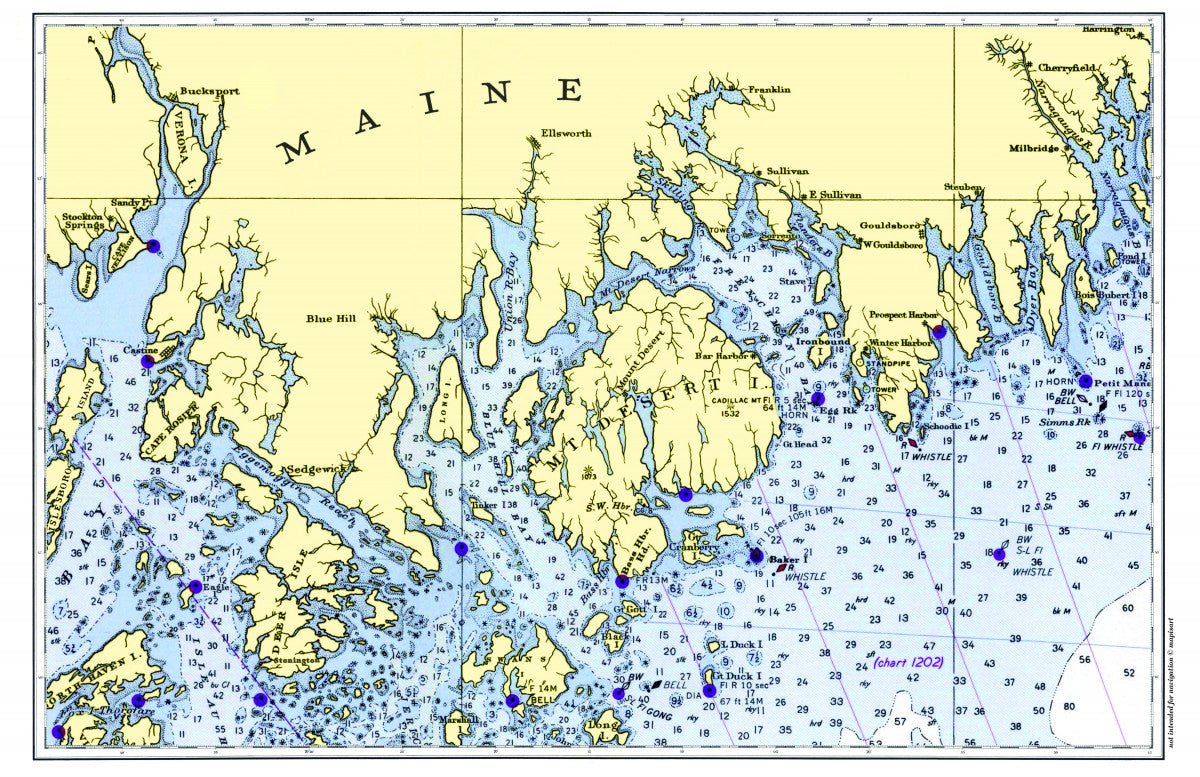 Blue Hill to Winter Harbor, Maine Chart Placemat - Maritime Tribes USALaminated Placemat