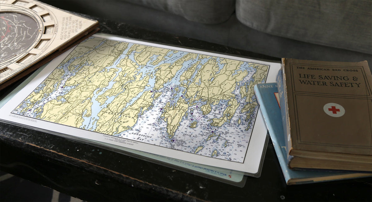 Boothbay to Bath, Maine Nautical Chart Placemat - Maritime Tribes USALaminated Placemat