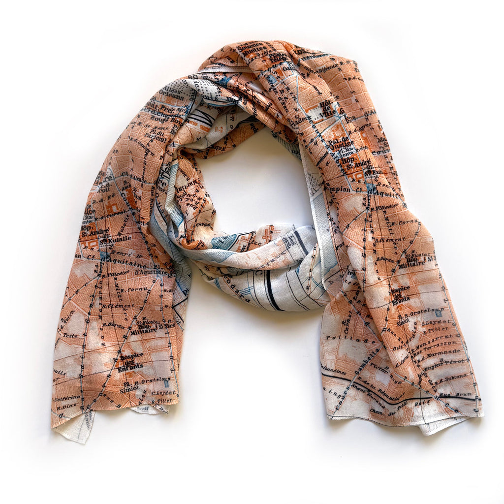 Bordeaux, France Vintage Map Scarf - Maritime Tribes USAScarf