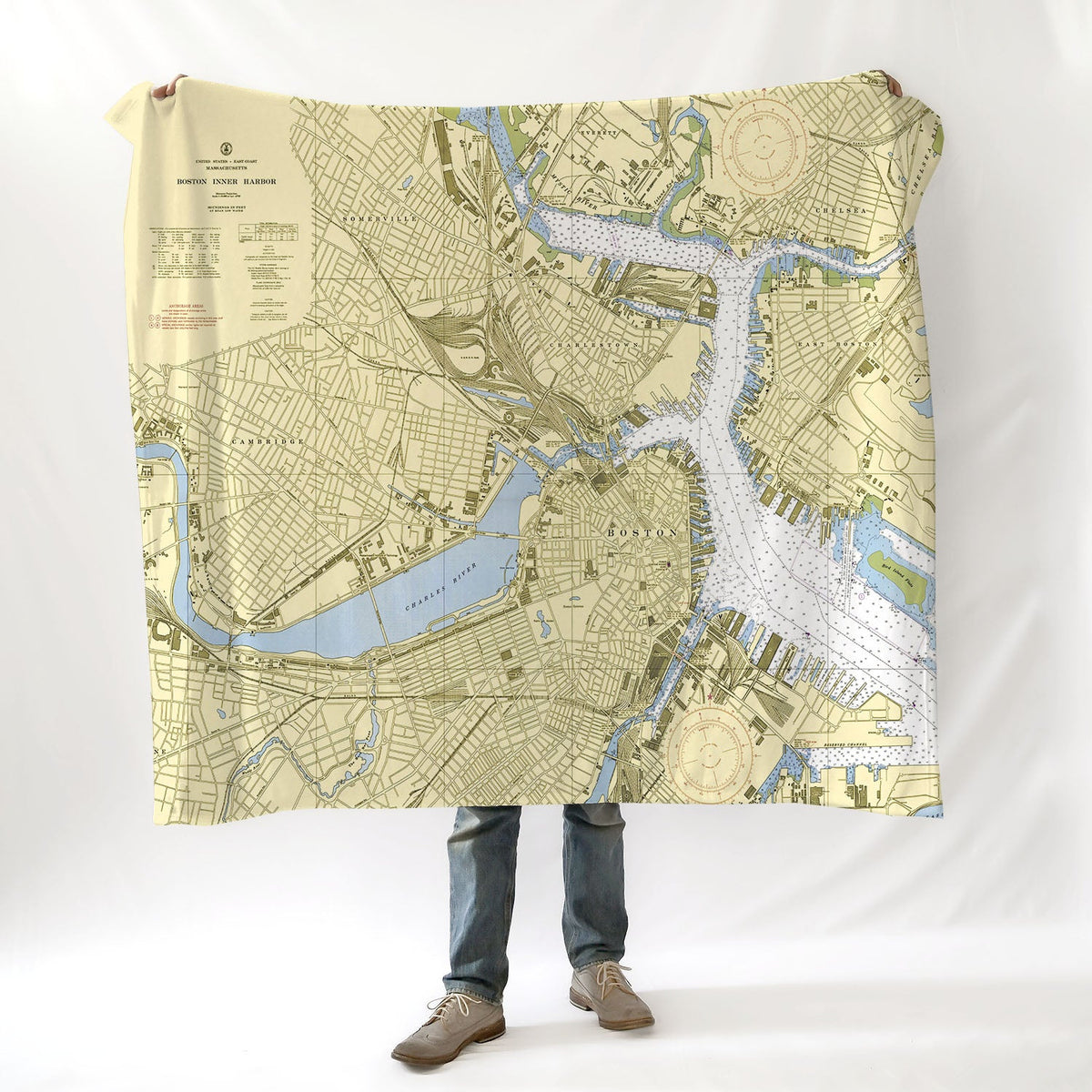 Boston Inner Harbor Nautical Chart Blanket - Maritime Tribes USABlanket