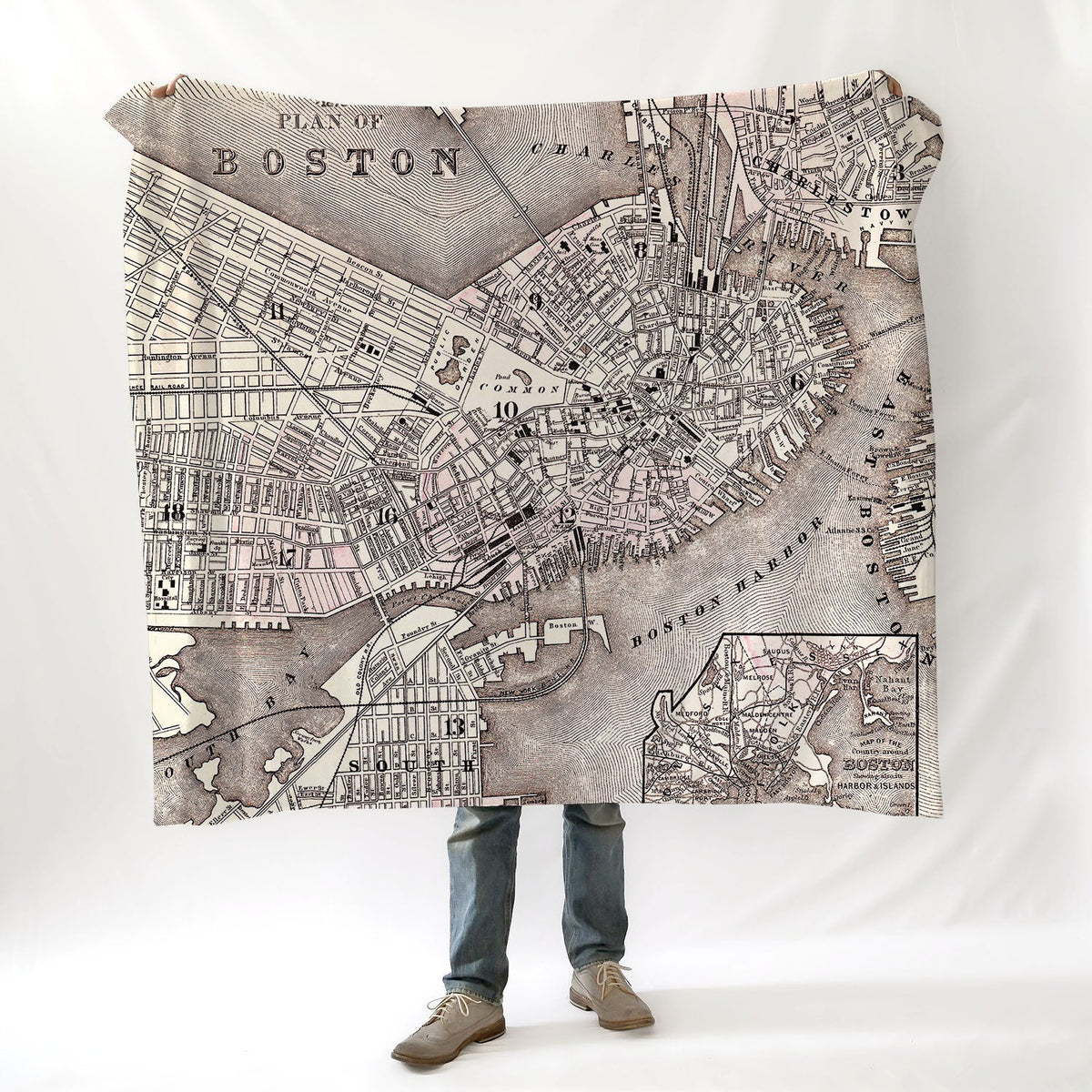 Boston, MA Antique Plan Vintage 1879 Map Blanket - Maritime Tribes USABlanket